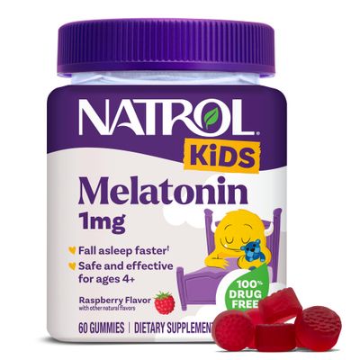 Natrol Kids Melatonin 1 mg, Dietary Supplement for Restful Sleep, Melatonin Gummies for Kids, 60 Raspberry-Flavored Gummies, Up to a 60 Day Supply