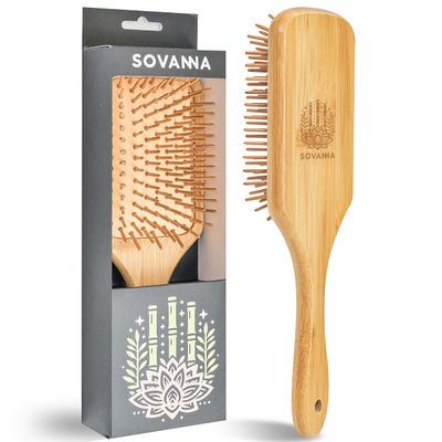Sovanna Bamboo-Vegan Hairbrush, Fast Hairgrowth, Anti-Static Paddle Brush for All Hair Types, Plastic-Free