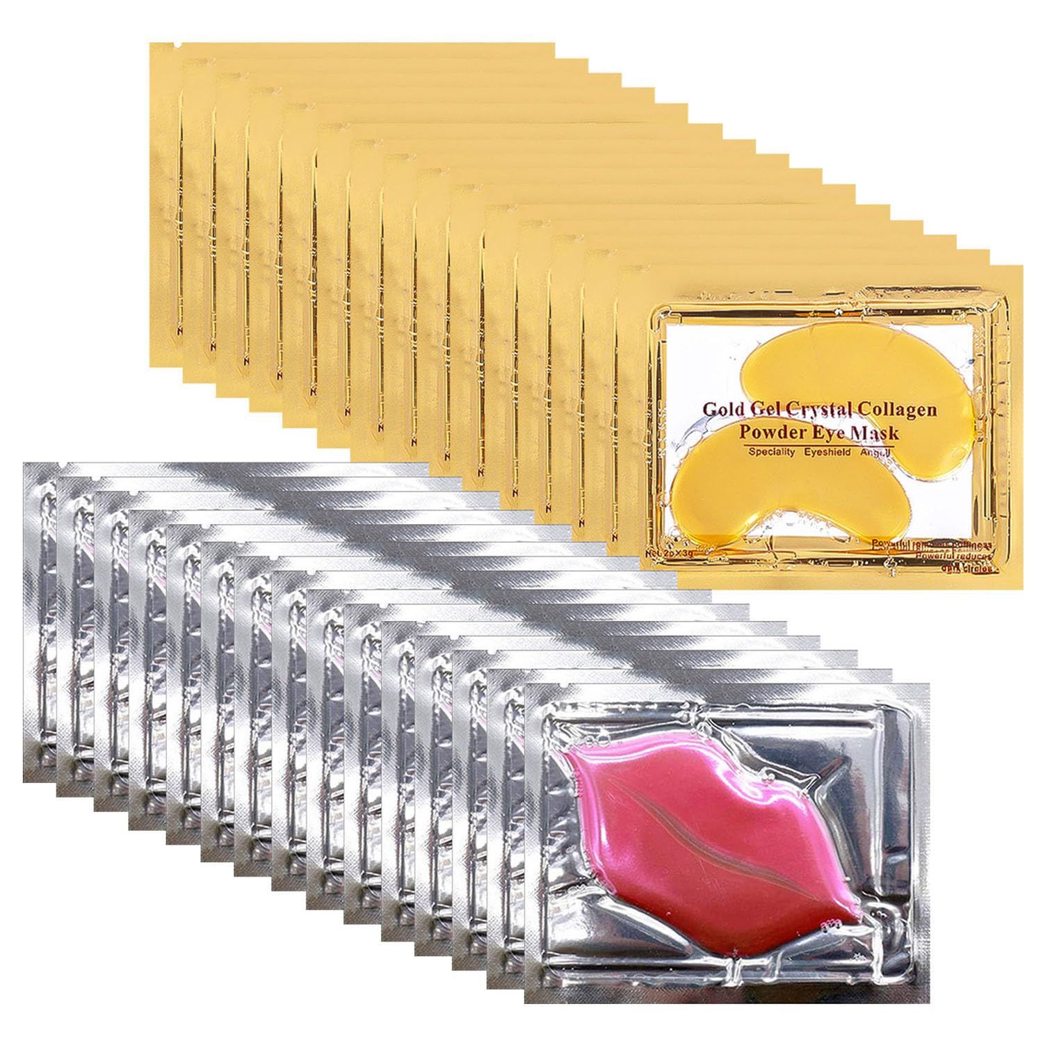 NIYET 30 Pairs Lip Masks Gold Hydrogel Collagen Eye Masks, Under Eye Patches Gel Pads for Dark Circles and Puffiness, Moisturizing Anti-Ageing Skincare for All Skin Types