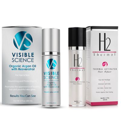 H2Thermal and Visible Science Argan Oil Bundle - Hair Repair Treatment and Heat Protectant Argan Oil Serum for Gorgeous Shiny Hair - Repair and Prevent Damage - Seal Split Ends (2 Items)