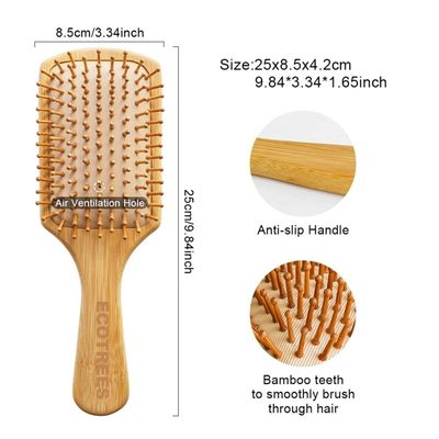 Hair Brush-Natural Wooden Bamboo Bristles Paddle Hairbrush Large. Eco-Friendly Massage Scalp Detangling All Hair Types. No More Tangle.