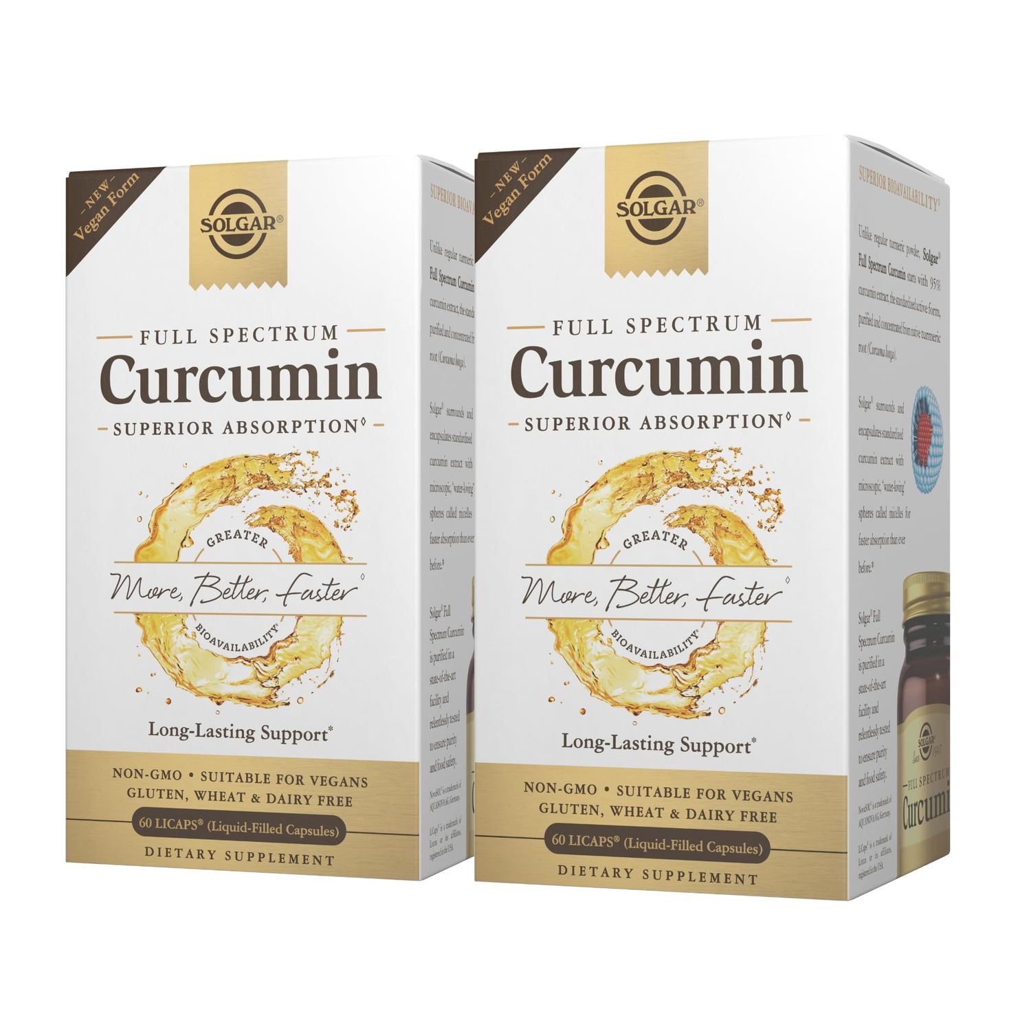 Solgar Full Spectrum Curcumin - 60 LiCaps, Pack of 2 - Superior Absorption - Brain, Joint Immune Health - Non-GMO, Vegan, Gluten Free, Dairy Free - 120 Total Servings