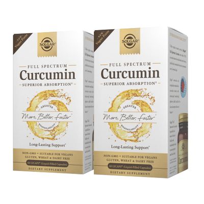Solgar Full Spectrum Curcumin - 60 LiCaps, Pack of 2 - Superior Absorption - Brain, Joint Immune Health - Non-GMO, Vegan, Gluten Free, Dairy Free - 120 Total Servings