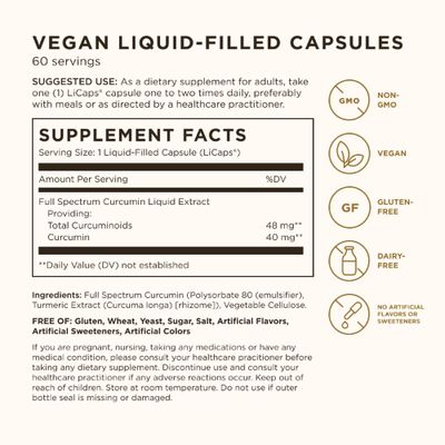 Solgar Full Spectrum Curcumin - 60 LiCaps, Pack of 2 - Superior Absorption - Brain, Joint Immune Health - Non-GMO, Vegan, Gluten Free, Dairy Free - 120 Total Servings