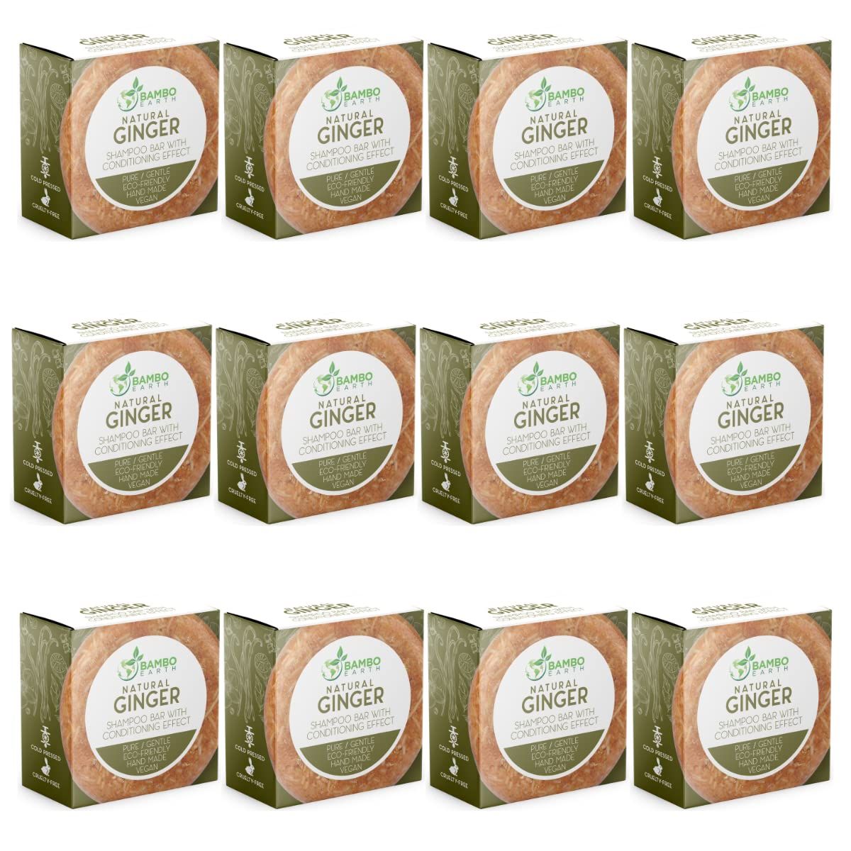 Solid Shampoo Bar And Conditioner Effect Hair Soap - 12 Pack Natural Shampoo Bars For Hair With Plant Based Essential Oils And Eco Friendly Zero Waste Biodegradable Packaging (Ginger Pack Of 12)