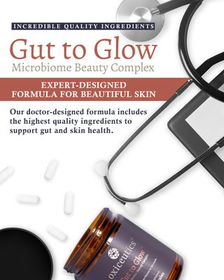 Oxyceutics - Gut to Glow - 120 Capsules - Probiotics for Skin - Supports Skins Youthful Appearance with Marine Collagen, hyaluronic Acid astaxanthin