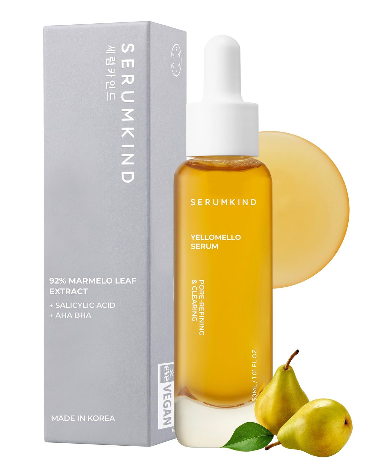 SERUMKIND Pore tightening and Refining Serum Korean Face Skincare - Natural Salicylic acid - Yellowmello Extract 92 -1 fl.oz.