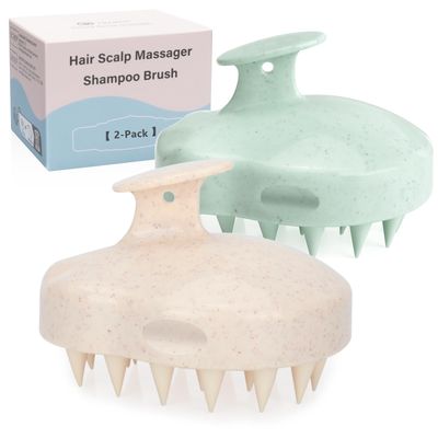 FREATECH 2-Pack Wheat Straw Hair Scalp Massager Shampoo Brush with Silicone Bristles for Hair Growth and Dandruff, Scalp Scrubber Head Exfoliator for Wet Dry Use, Women Men Kids