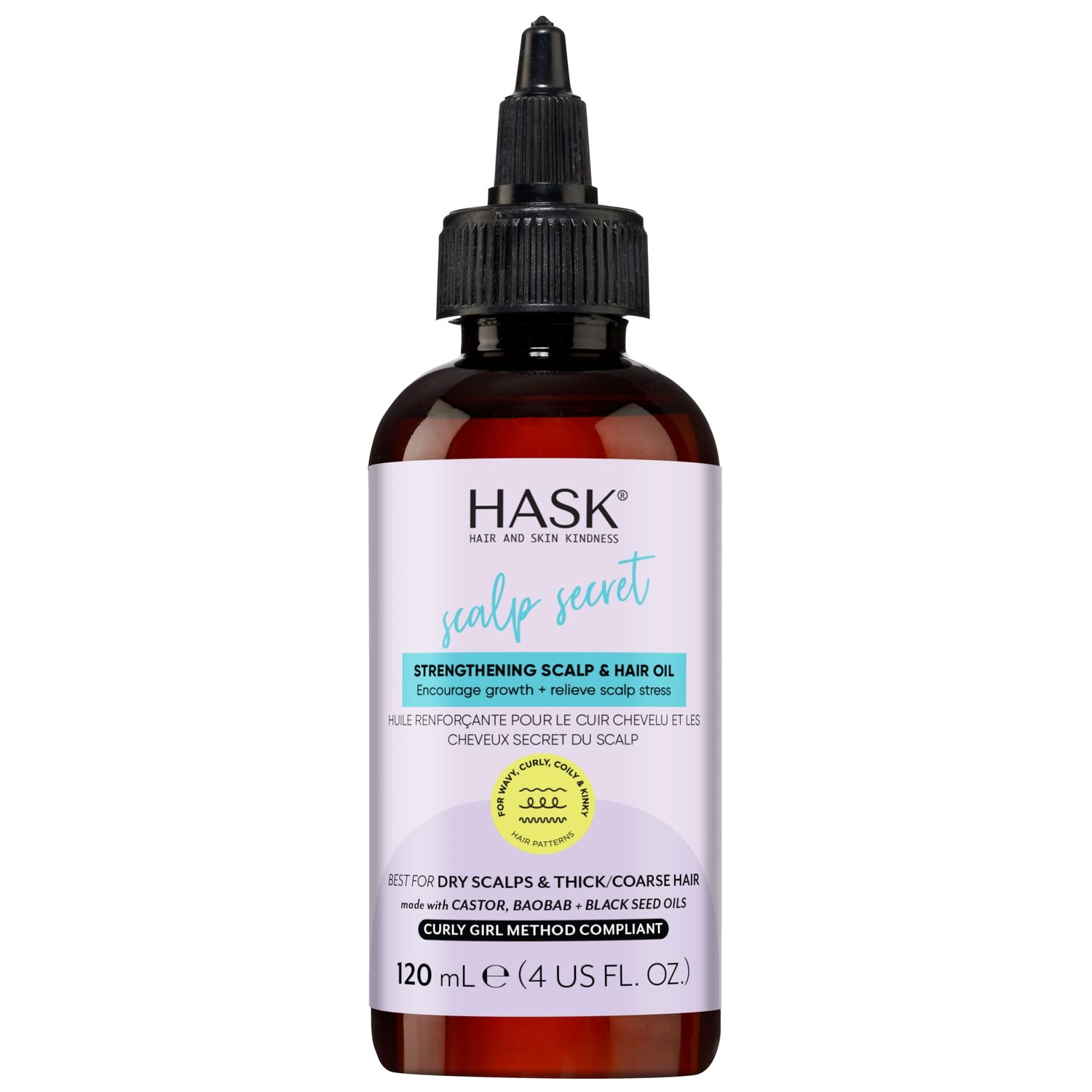 HASK Texture Series Strengthening Scalp Hair Oil with Castor, Baobab Black Seed Oils for Curly, Coily Kinky Hair, Gluten-Free, Sulfate-Free, Cruelty-Free - 4 fl oz