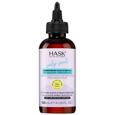 HASK Texture Series Strengthening Scalp Hair Oil with Castor, Baobab Black Seed Oils for Curly, Coily Kinky Hair, Gluten-Free, Sulfate-Free, Cruelty-Free - 4 fl oz