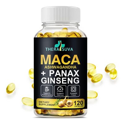 3 in 1 Ashwagandha Maca Root Panax Ginseng - Natural Supplement for Energy, Stamina, and Stress Support, 120 Softgels