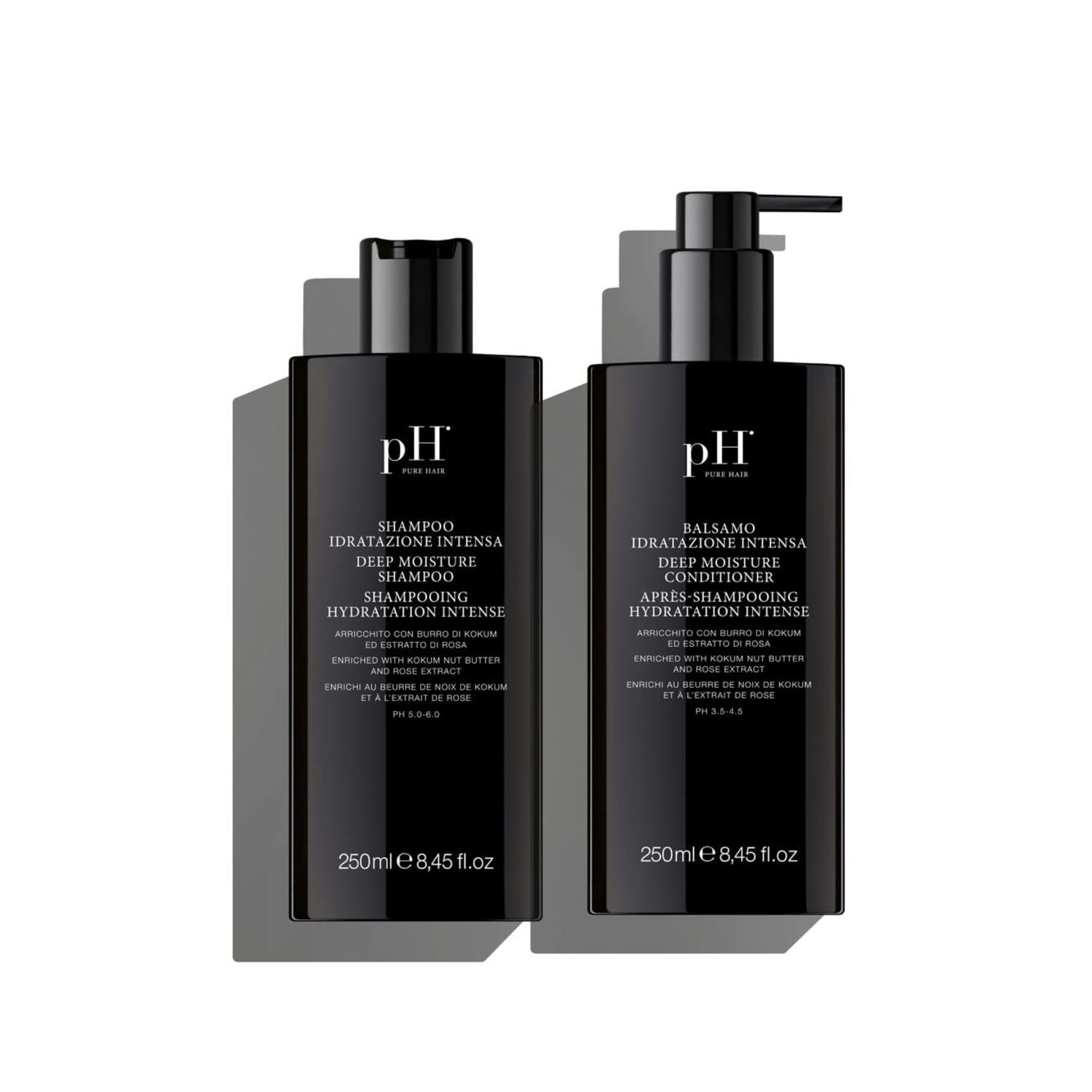 pH PURE HAIR Deep Moisture Shampoo Conditioner Set - Moisturizing Formula For Dry Damaged Hair - Enriched with Kokum Nut Butter and Rose Extract - 8.45 Oz (Pack of 2)
