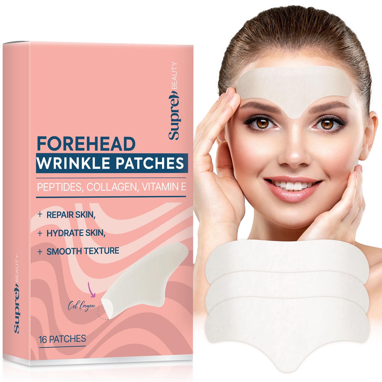 SupreH Forehead Wrinkle Patches Smoothing Overnight: Anti Wrinkle Patches for Face and Forehead Fine Lines Frown Lines - with Peptide Collagen Hyaluronic Acid 16 pcs