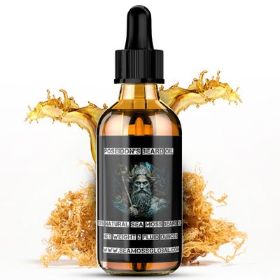 MG Windward Trading LLC Poseidon&#39;s Beard Oil with Sea Moss Organic and Natural Beard Growth Gentleman&#39;s Beard Oil Conditions Moisturizes, Thickens, Promotes Growth and MORE! 2 oz.