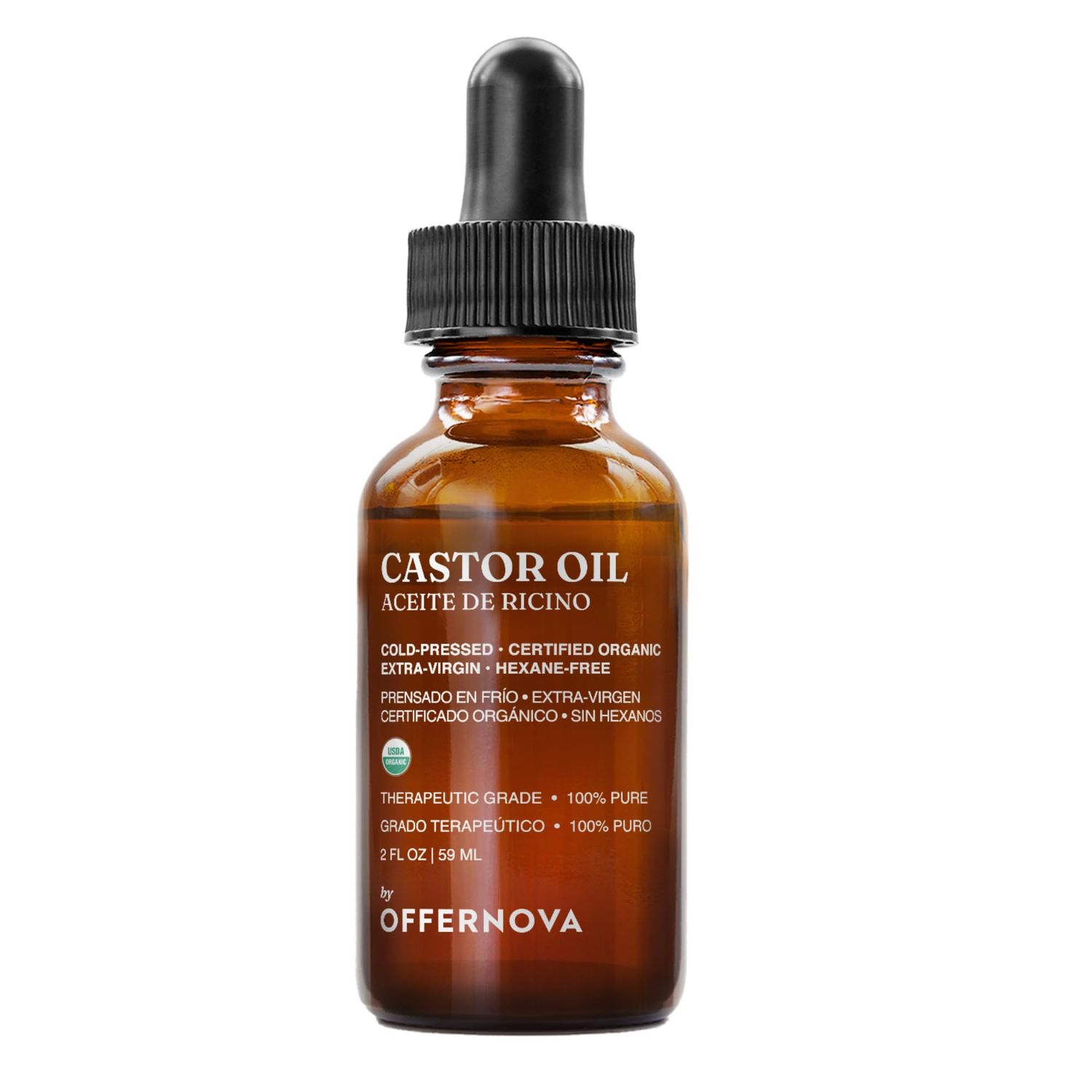 Offernova Organic Castor Oil, Pure Cold Pressed - Eyelash Serum for Hair Growth, Thicker Eyebrows - Hexane Free- Aceite de Ricino Organico para Crecimiento Pestaas