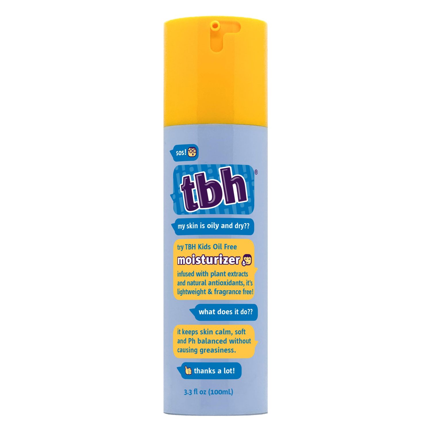 TBH Kids Oil Free Face Moisturizer for Girls and Boys - Vitamin C, Peptides, and Hyaluronic Acid - Natural Ingredients, Made for Tweens - Sulfate, Paraben Free - 12 oz
