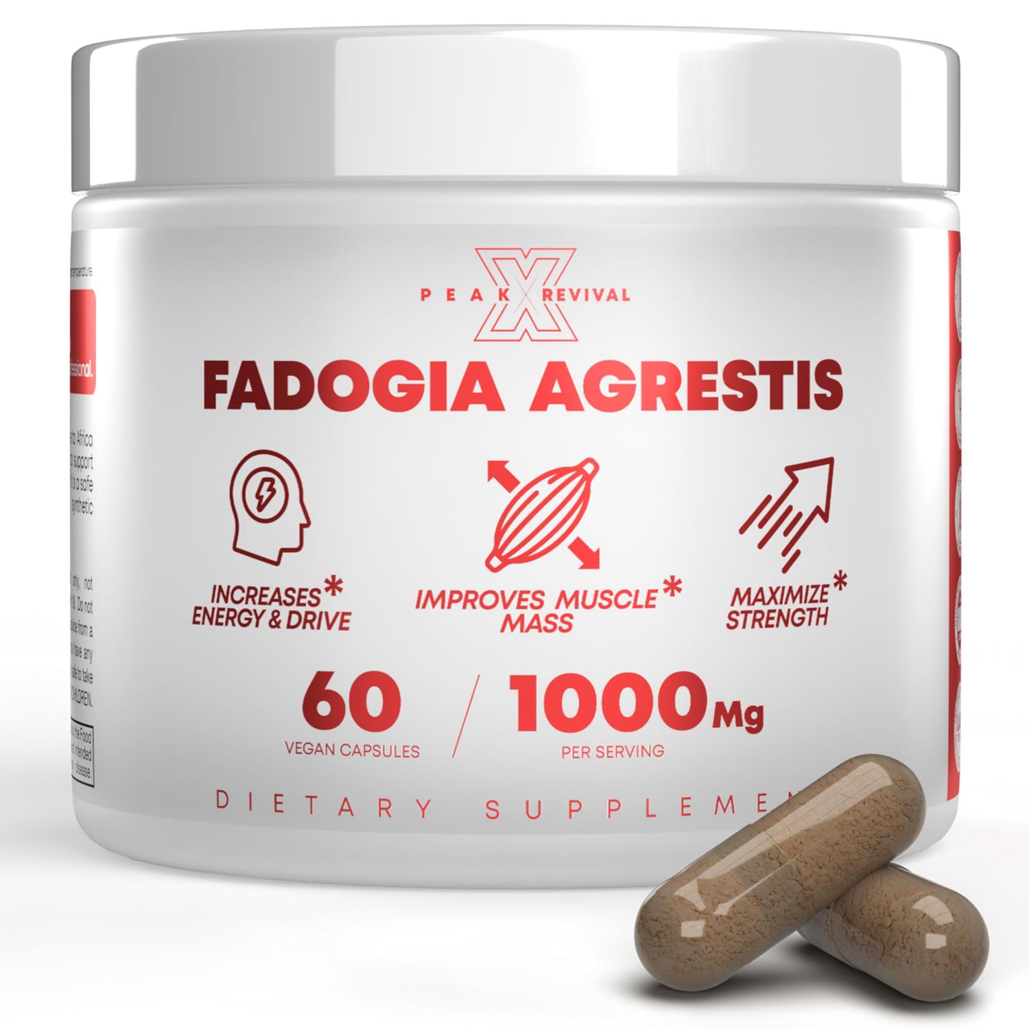 Peak Revival-X Fadogia Agrestis 1000mg Per Serving Supplement - Potent Extract to Increase Energy, Athletic Performance Muscle Mass - Supplements, Made in The USA (60 Capsules)