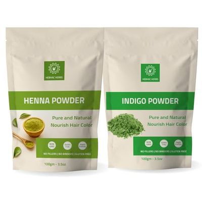 Henna and Indigo Powder for Hair Color, Growth - 200g (100g Each), Pure and Natural Hair Dye