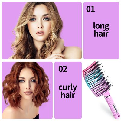 EKONAER Detangling Brush Boar Bristles Hair Brush for Adult Kids Wet or Dry Hair,Curved and Vented Detangler Brush - Adds Shine and Makes Hair Smooth(Pink)