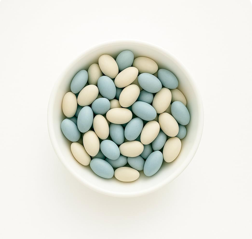 SweetGlob Jordan Almonds Party Colors Hard Candy (1 Pound, Baby Blue White (Baby Boy))