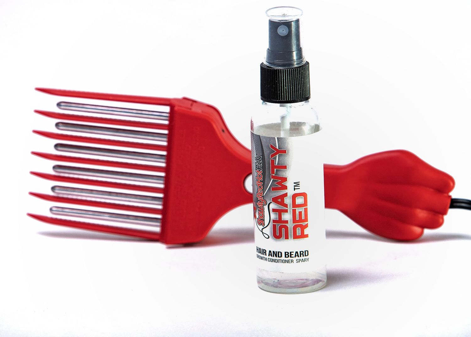 Shawty Red Electric Hot Pick Beard Grooming Kit For Men Low Heat Hot Afro Comb Skin Sensitive Adjustable Temperature Heated Straightener For African American MW With Hair Conditioner Detangler Spray