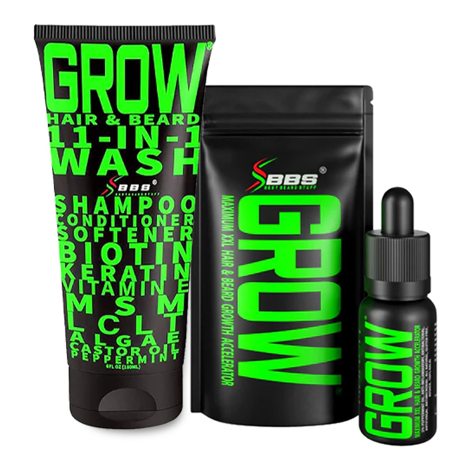Beard Growth Kit wGROW Beard Oil for Men (Beard Growth Oil for Men, Beard Conditioner) GROW Hair Beard Shampoo (11-in-1 Biotin Shampoo for Men)