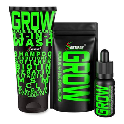 Beard Growth Kit wGROW Beard Oil for Men (Beard Growth Oil for Men, Beard Conditioner) GROW Hair Beard Shampoo (11-in-1 Biotin Shampoo for Men)