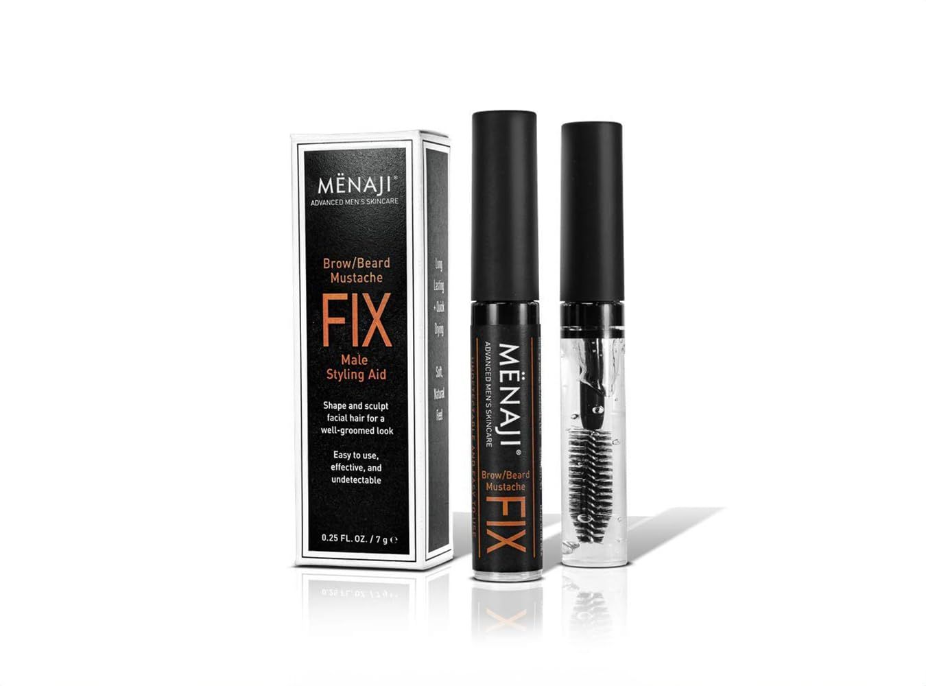 MENAJI The Fix - Mens Beard and Brow Gel - Hold and Setting Gel with Spiral Brush - Long Lasting - Keep Facial Hair in Place - 0.25 Oz