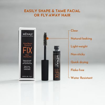 MENAJI The Fix - Mens Beard and Brow Gel - Hold and Setting Gel with Spiral Brush - Long Lasting - Keep Facial Hair in Place - 0.25 Oz