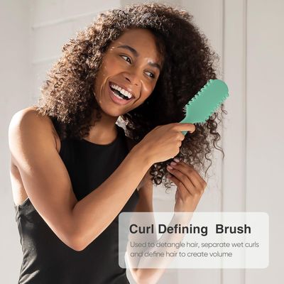 AM8:00 Curl Defining Brush,9Rows Premium Styling Hairbrush for Curly Hair, Enhances Curls Definition Separation, (Green)