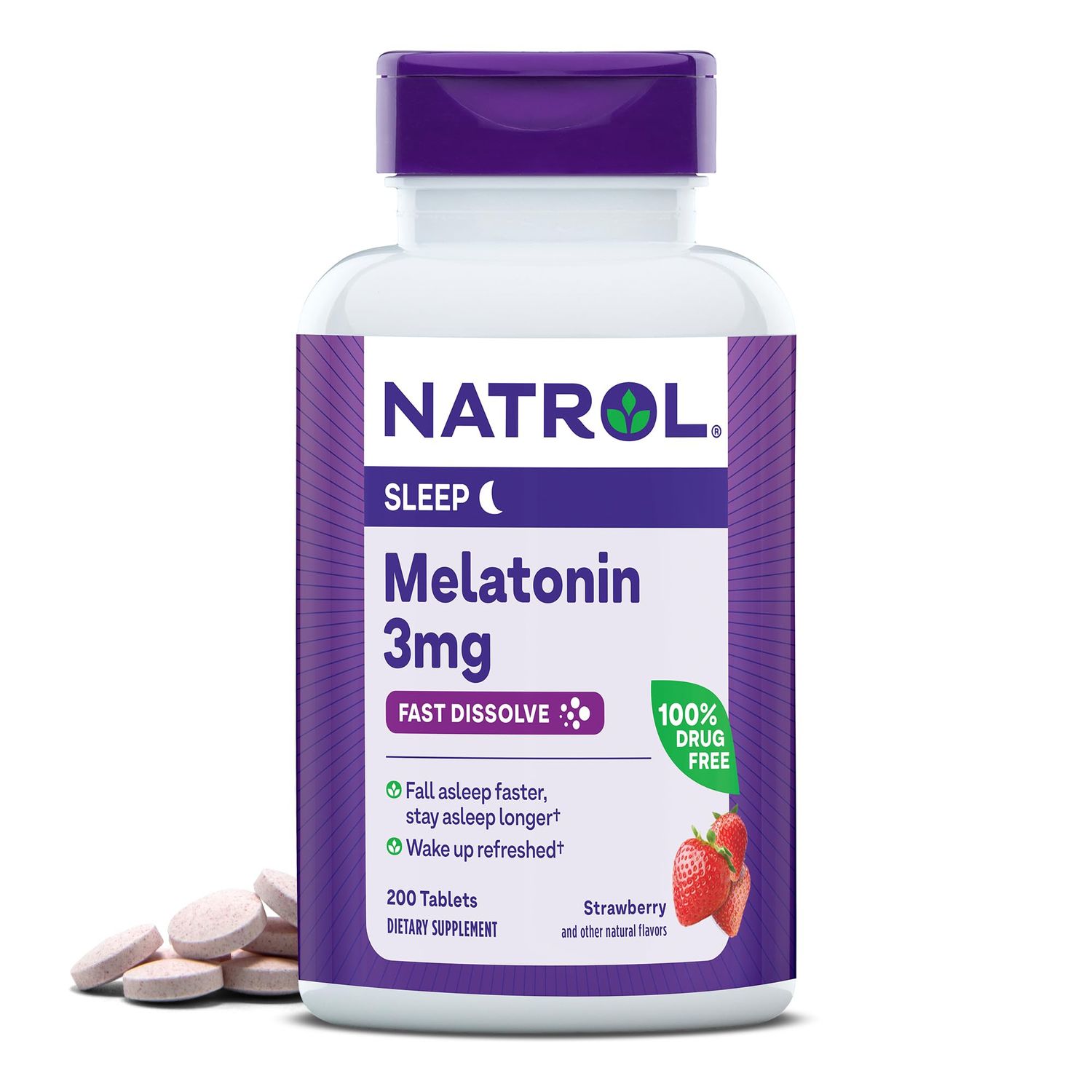 Natrol Fast Dissolve Melatonin 3 mg, Supplements for Restful Sleep, Sleep Support for Adults, 200 Strawberry-Flavored Melatonin Tablets, Up to a 200 Day Supply