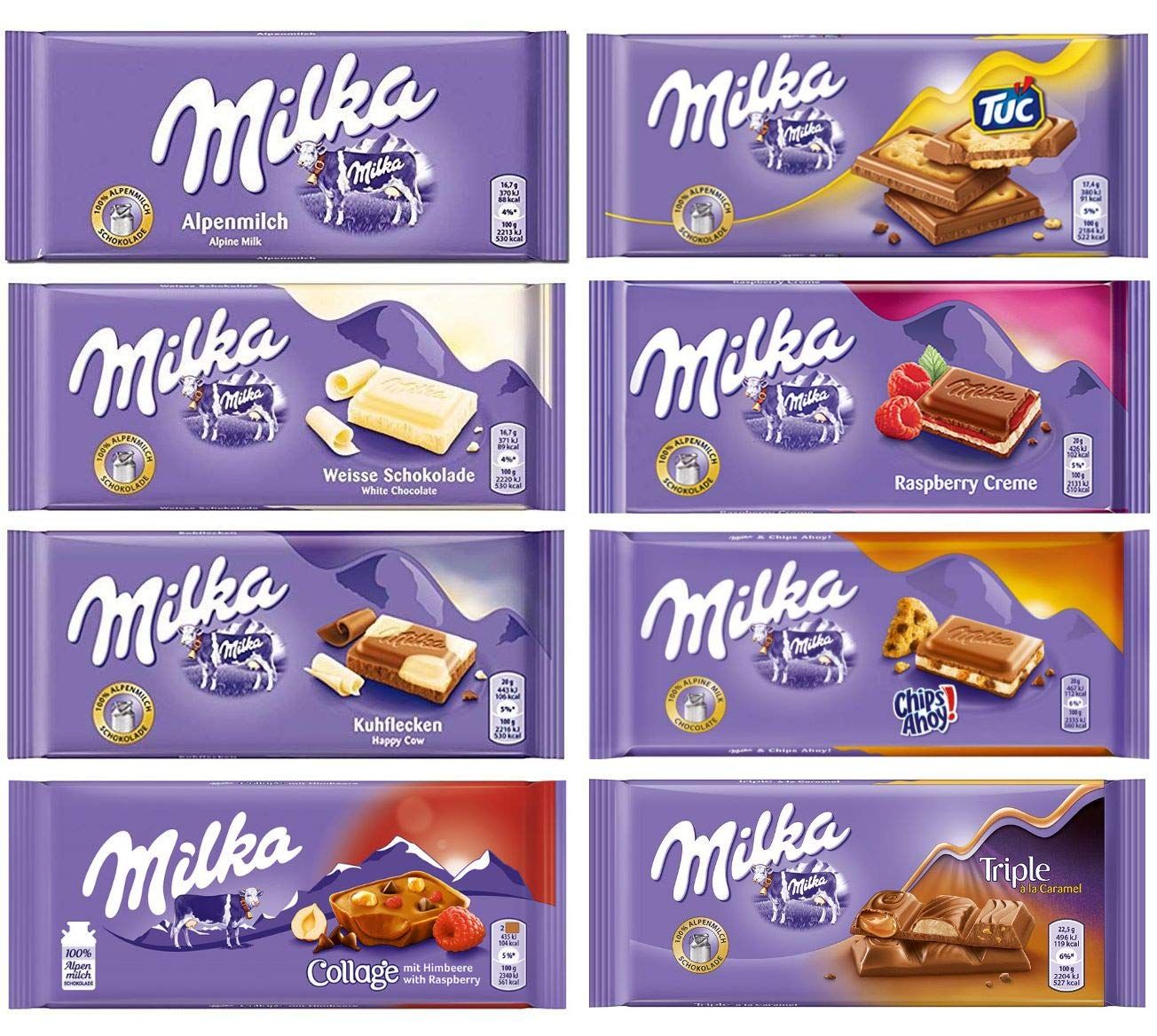 Milka Assorted Chocolates Variety Pack of 8 Bars (Bundle 3)