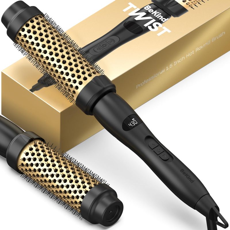 Bekind Twist Pro Thermal Brush - 1.5 Inch Versatile Heated Round Hot Air Brush Dryer, Effortless Blowout Curling Hair Styling Tools, Negative Ion Blow Out Hot Round Brush, 20s Heats (Black)