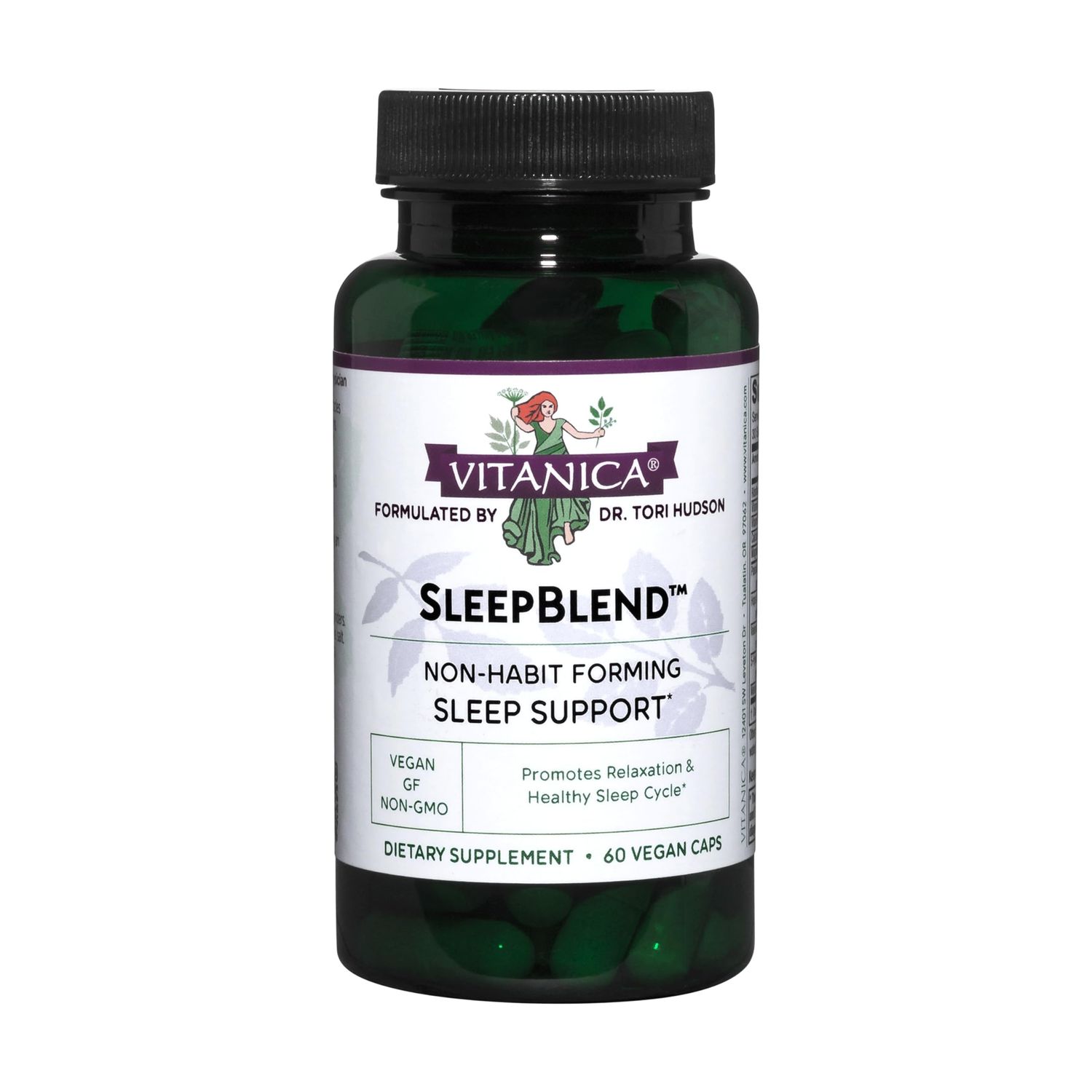 Vitanica Sleepblend, Non Habit Forming Sleep Support Supplement, with Melatonin, Valerian Root, Passionflower and Hops, Vegan, 60 Capsules