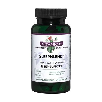 Vitanica Sleepblend, Non Habit Forming Sleep Support Supplement, with Melatonin, Valerian Root, Passionflower and Hops, Vegan, 60 Capsules