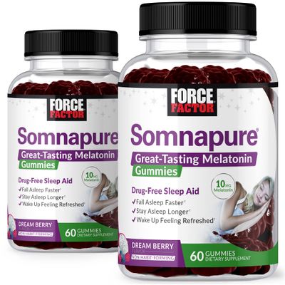 FORCE FACTOR Somnapure Gummies 2-Pack with Melatonin 10mg, Melatonin Gummies, Dream Berry Flavor, 120 Gummies, Purple
