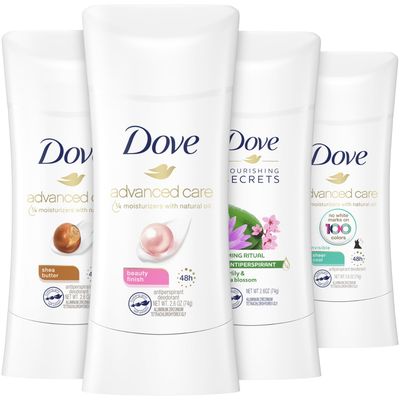 Dove Deodorant Set - Advanced Care Deodorant for Women, Dove Antiperspirant Deodorant, 48-Hour Effective Protection with Nourishing Oils for Soothing Sensitive Skin, Scented, 2.6 Oz (4 Piece Set)