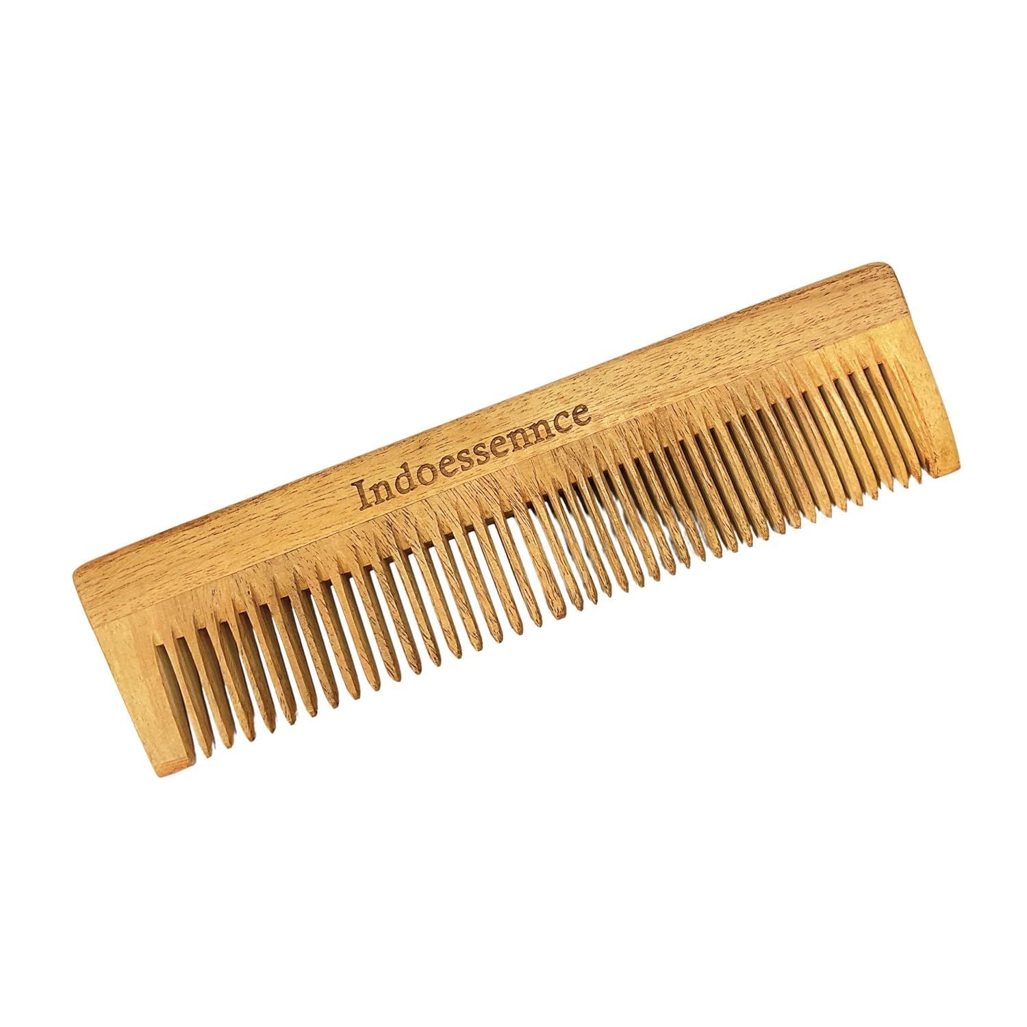 Indiessence Handmade Bamboo Wooden Combs Big Size Wood Comb - Bamboo Comb For Men Women Hair Growth - Anti Dandruff, Detangling Hair Fall Control Kanghi Dual Tooth Wide Tooth