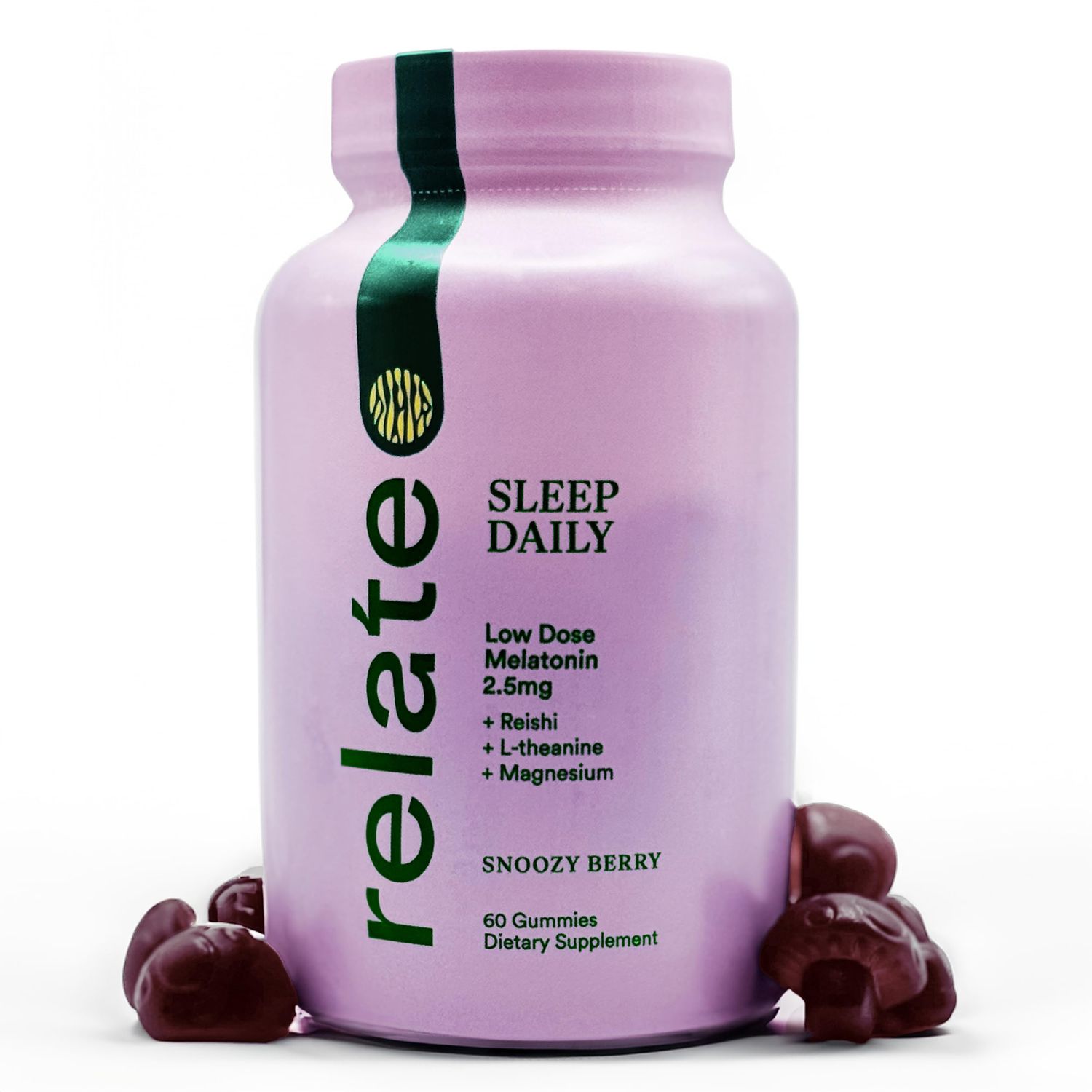 Relate Sleep Daily Gummies - Mushroom-Infused Sleep Support with Low-Dose Melatonin, Magnesium, L-Theanine, Lion&#39;s Mane, Reishi, Cordyceps, and Turkey Tail Mushrooms - Vegan, Made in USA - 60 Count
