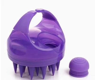 2-in-1 Scalp Massager with Shampoo Dispenser - Durable Head Scrubber for Deep Cleansing and Hair Growth, Non-Slip Exfoliating Brush for Dandruff Removal, Handheld Silicone Hair Brush - (Purple)