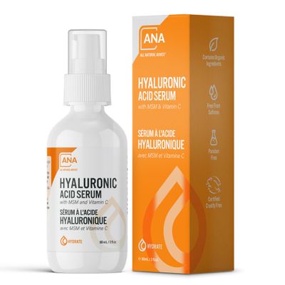 All Natural Advice Hyaluronic Acid Serum for Face 60 mL With Organic Botanicals, MSM, Vitamin C Aloe Hydrating Serum with Airless Bottle Precision Pump Canadian Skin Care