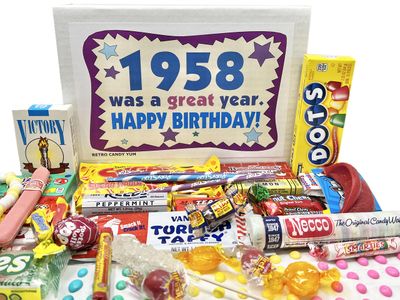 RETRO CANDY YUM 1958 67th Birthday Gift Box Nostalgic Candy Mix from Childhood for 67 Year Old Man or Woman Born 1958 Jr