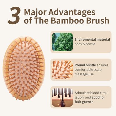 Msnasit 2PCS Bamboo Hair Brush for Hair Growth, No Handle Design, Air Cushion Travel Size Detangling Scalp Massage Hairbrush Set for All Hair Types