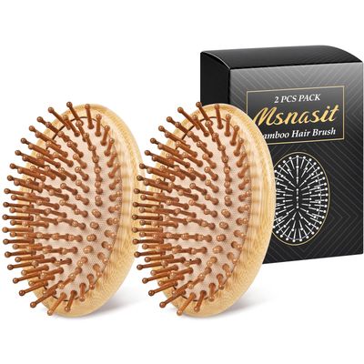 Msnasit 2PCS Bamboo Hair Brush for Hair Growth, No Handle Design, Air Cushion Travel Size Detangling Scalp Massage Hairbrush Set for All Hair Types