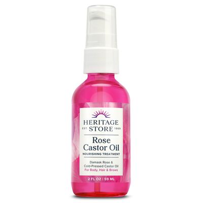 HERITAGE STORE Rose Castor Oil Nourishing Hair Treatment - Deep Hydration for Hair, Body Care and Brows - Cold Pressed Organic Castor Oil, Organic Rose Oil, Damask Rose - Vegan, 60-Day Guarantee, 2oz