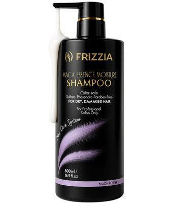 Frizzia PROFESSIONAL Shampoo with Maca, Argan and Vegetable Collagen Repairs and Strengthens Damaged Hair Opens Cuticles, Softens and Nourishes All Hair Types 500ml