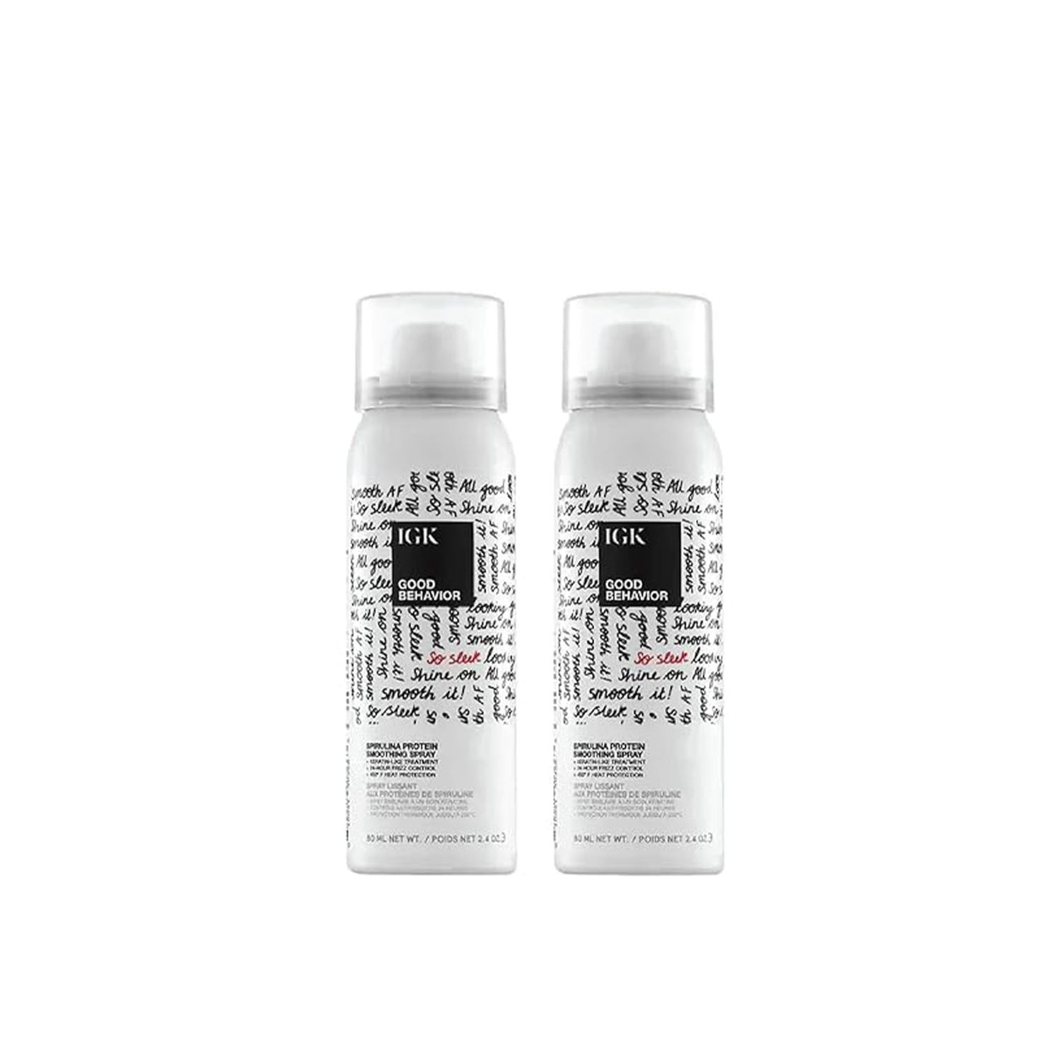 IGK Good Behavior Spirulina Protein Smoothing Travel Size Hairspray Keratin Like Treatment Hair Heat Protectant Spray Frizz Control Shine 2.4 Fl Oz (Pack of 2)