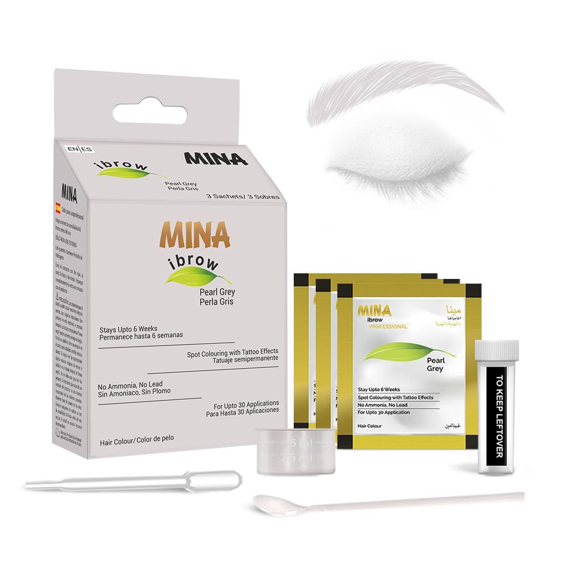 MINA ibrow Henna Semi Permanent Kit Regular Pack Pearl Gray (Pearl Gray)
