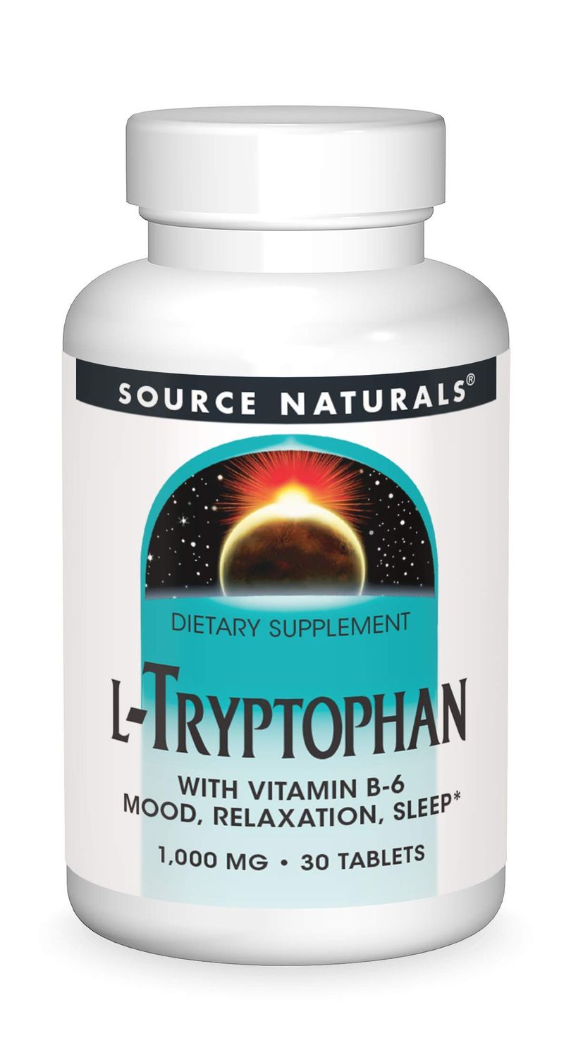 Source Naturals L-Tryptophan with Vitamin B-6 1000 mg Support Mood, Relaxation And Sleep - 30 Tablets