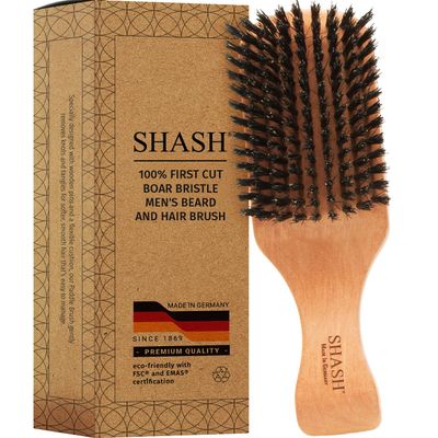 SHASH Since 1869: Handmade in Germany - The Go-To 100 Boar Bristle Hair Brush for Thin to Normal Hair Naturally Conditions, Improves Texture, Exfoliates, and Stimulates the Scalp